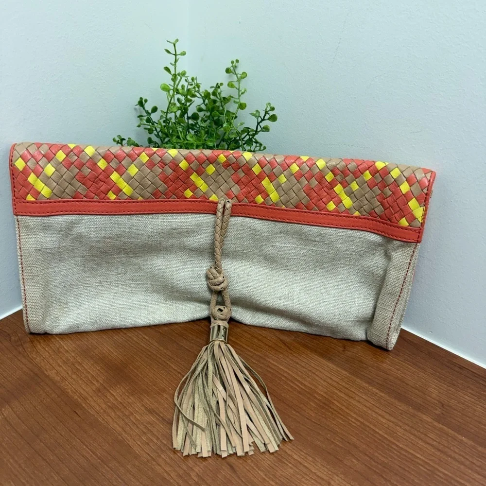 Sam Edelman Women Clutch Bright Multi Zip Top Woven EUC